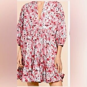 ByTimo Cotton Structured Shift dress Ruffled in Pink/White floral print size XS